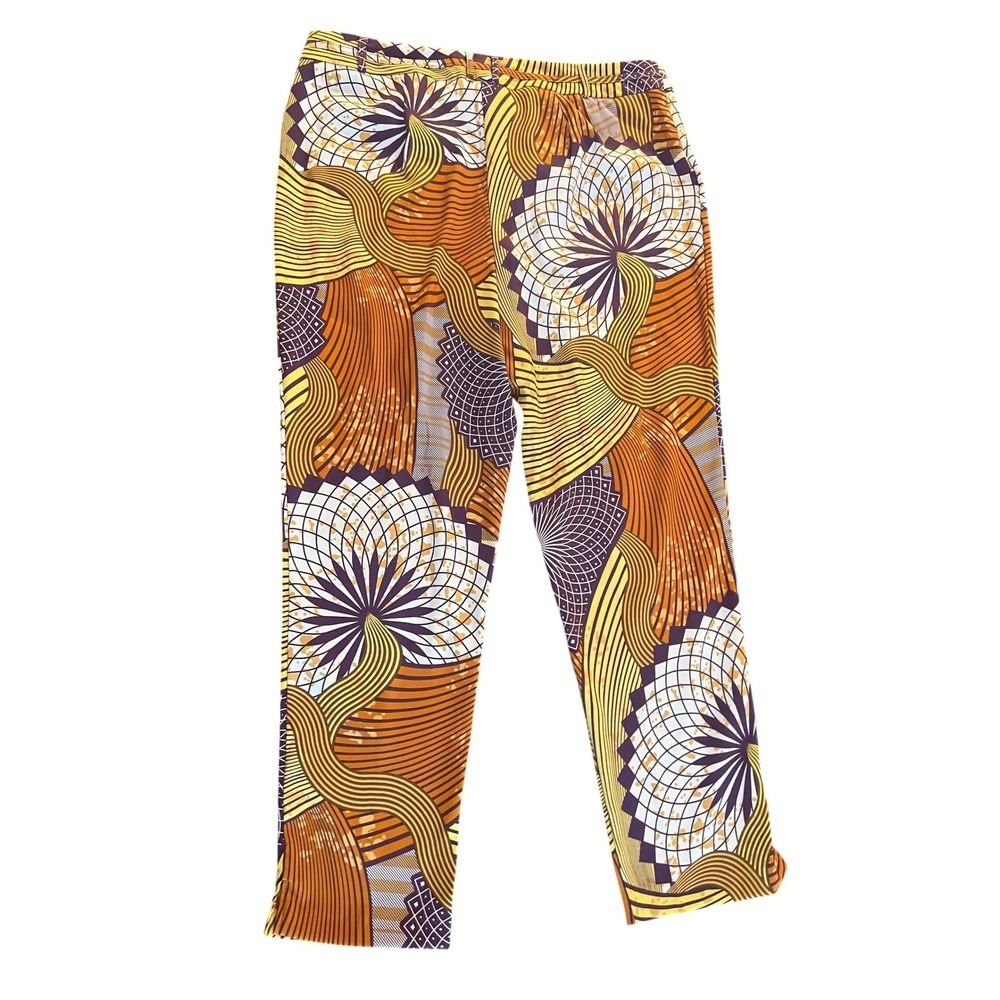 Ashley Stewart Womens Size 16 Geometric Floral Print Ankle Pants Orange Purple